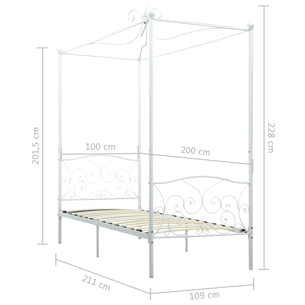 vidaXL Canopy Bed Frame without Mattress White Metal 100x200 cm