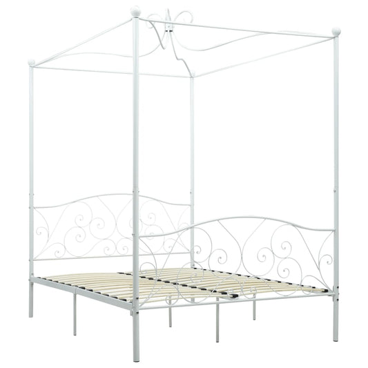 vidaXL Bed Frame | White | Metal | Double | Classic/Traditional | Bed Frame
