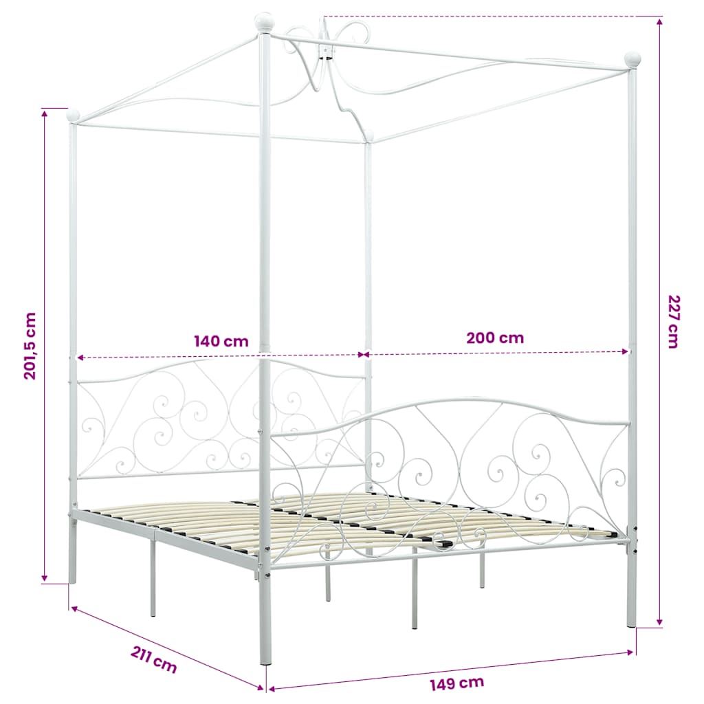 vidaXL Bed Frame | White | Metal | Double | Decorative Inlays | Bed Frame