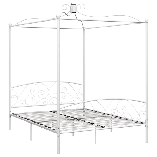 vidaXL Canopy Bed Frame without Mattress White Metal 180x200 cm