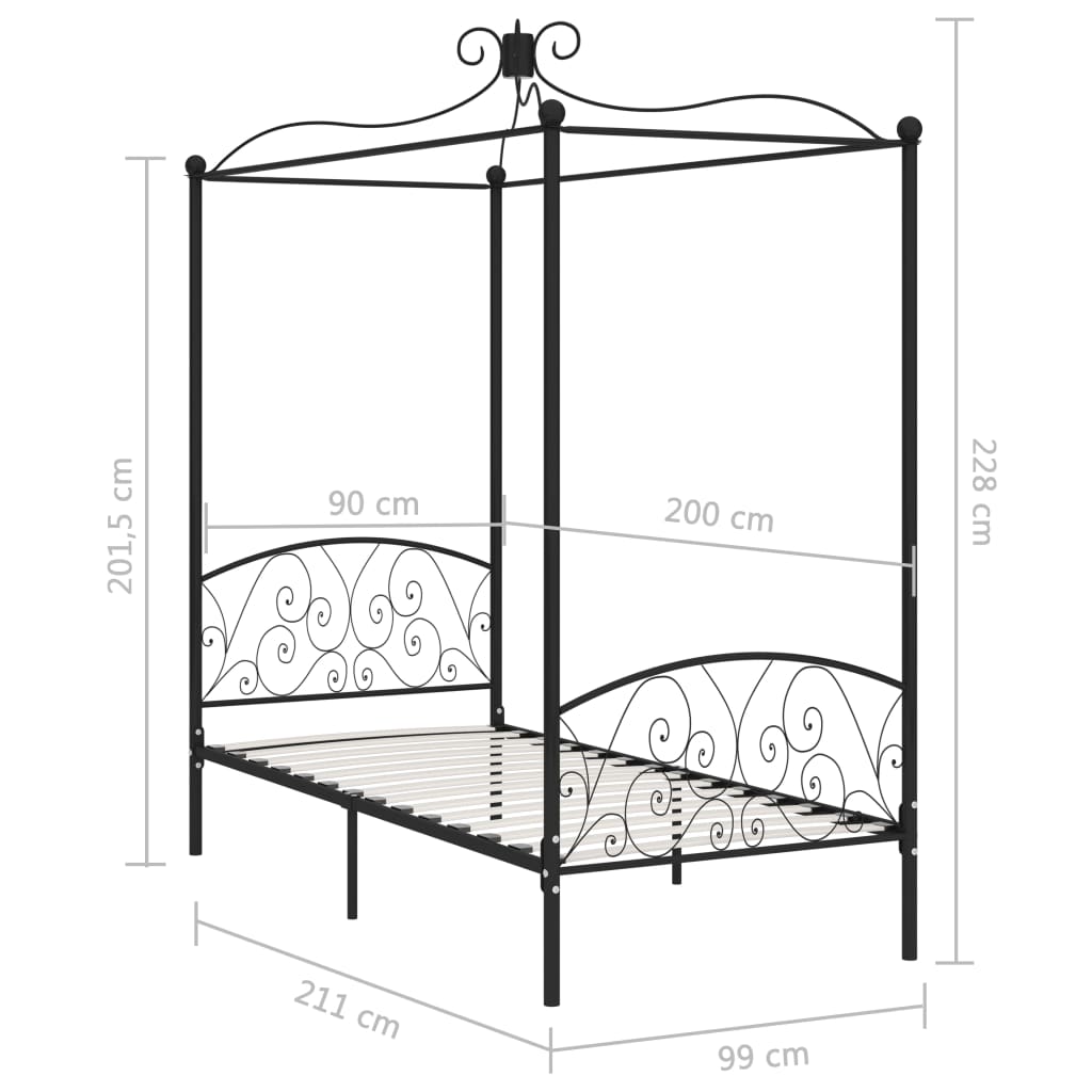 vidaXL Bed Frame | Black | Metal, Plywood | Single | Classic/Traditional