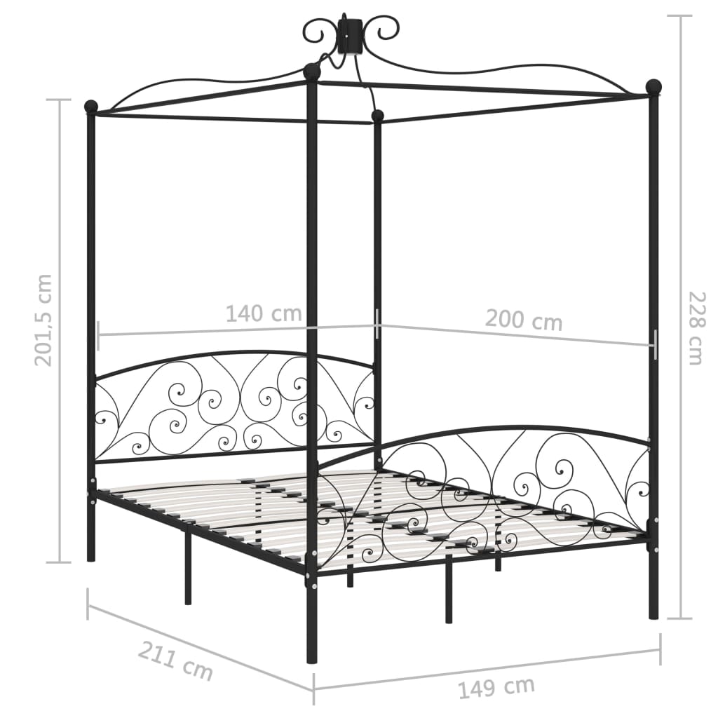 vidaXL Bed Frame | Black | Metal, Plywood | Double | Bed Frame | Rectangular