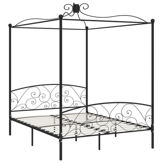 284479 vidaXL Canopy Bed Frame without Mattress Black Metal 180x200 cm Super King