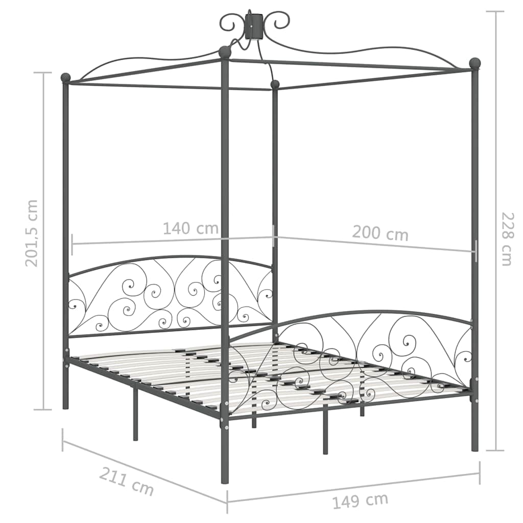 vidaXL Bed Frame | Grey | Metal, Plywood | 140 x 200 cm | Classic/Traditional