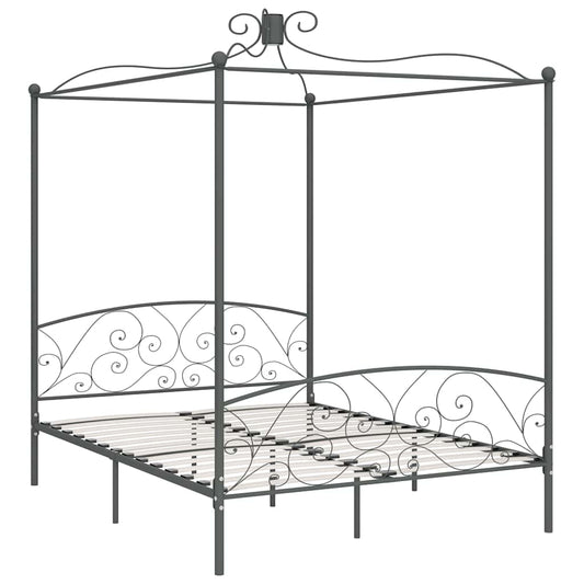 284485 vidaXL Canopy Bed Frame without Mattress Grey Metal 180x200 cm Super King