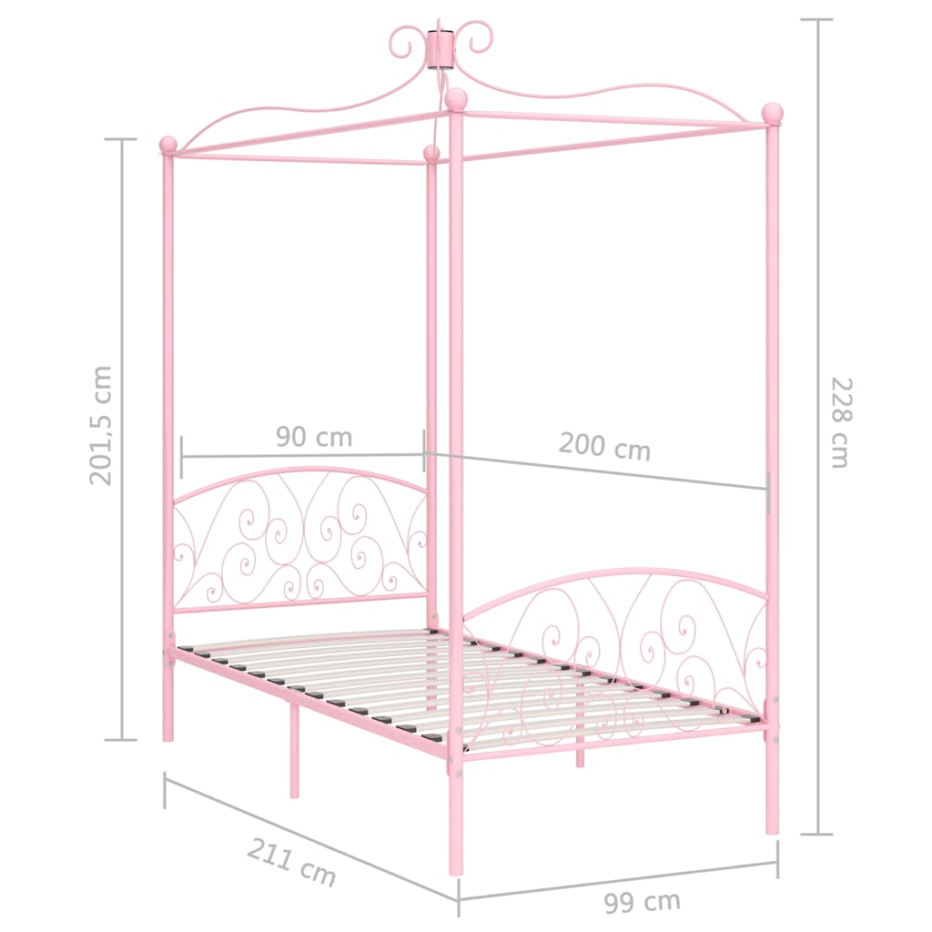 vidaXL Bed Frame | Pink | Metal | Single | Durable | Bed Frame | Rectangular