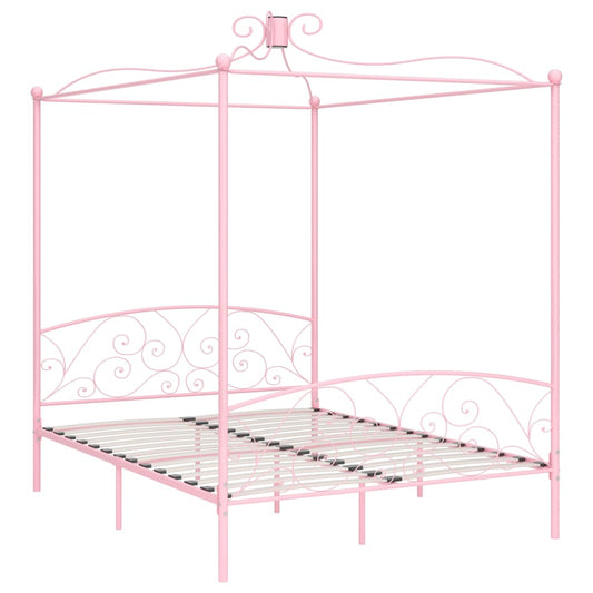 284490 vidaXL Canopy Bed Frame without Mattress Pink Metal 160x200 cm