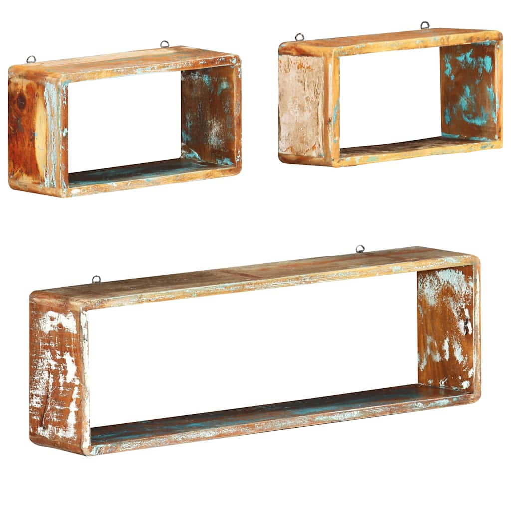 285845 vidaXL 3 Piece Wall Cube Shelf Set Soild Reclaimed Wood