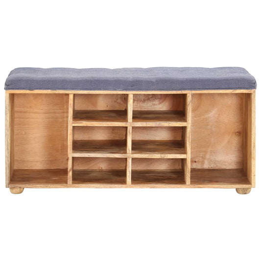 vidaXL Hall Bench | Natural wood, Grey | Solid mango wood, 100% polyester fabric