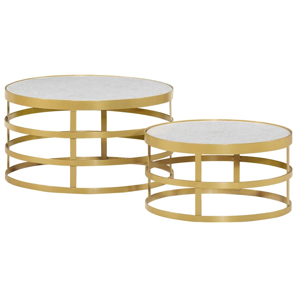 285911 vidaXL 2 Piece Coffee Table Set Marble Brass and White