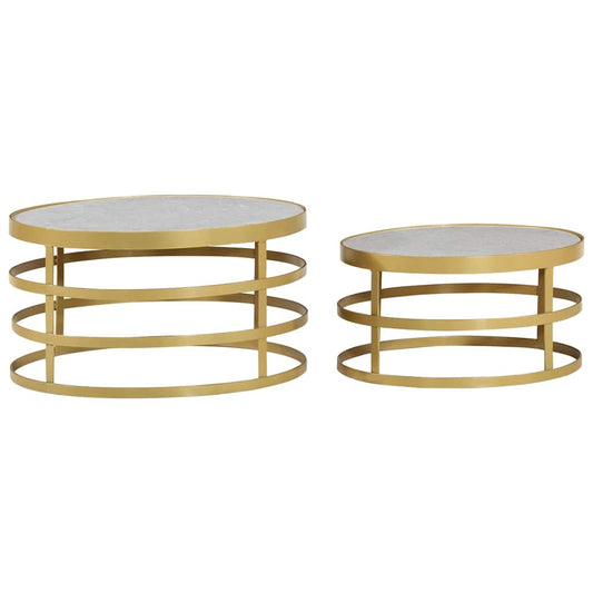 285911 vidaXL 2 Piece Coffee Table Set Marble Brass and White