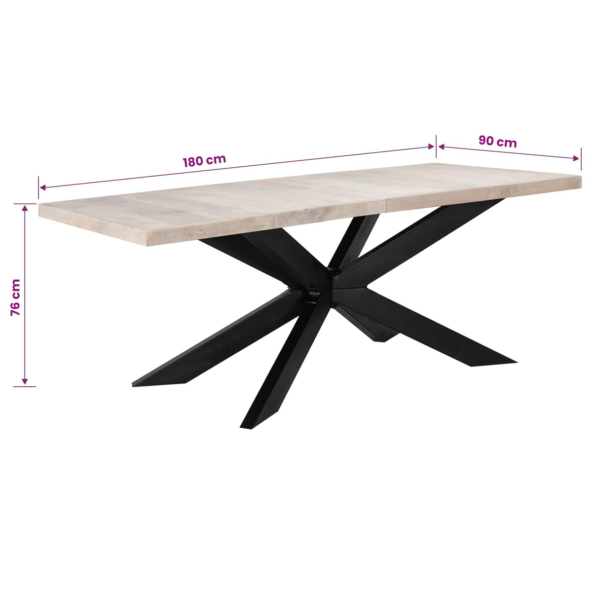 285964 vidaXL Dining Table 180x90x76 cm Solid Bleached Mango Wood