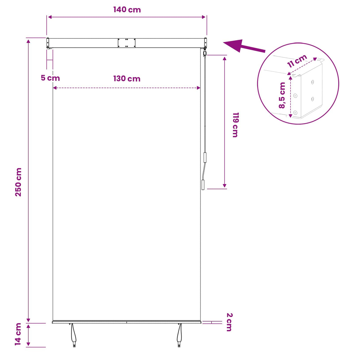 145968 vidaXL Outdoor Roller Blind 140x250 cm Yellow and Blue
