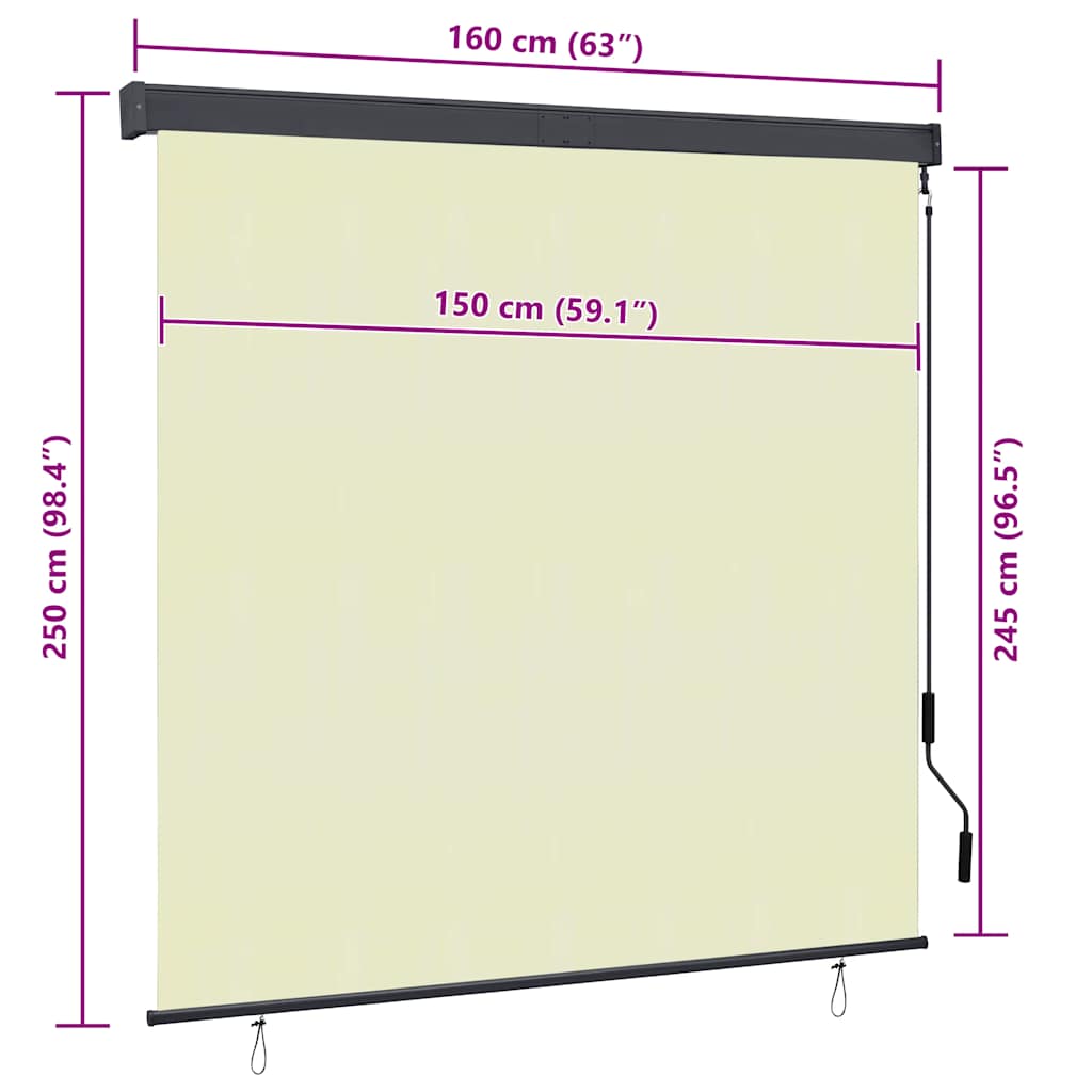 vidaXL Roller Shade | Cream | Polyester, Aluminium, Steel | 160 x 250 cm