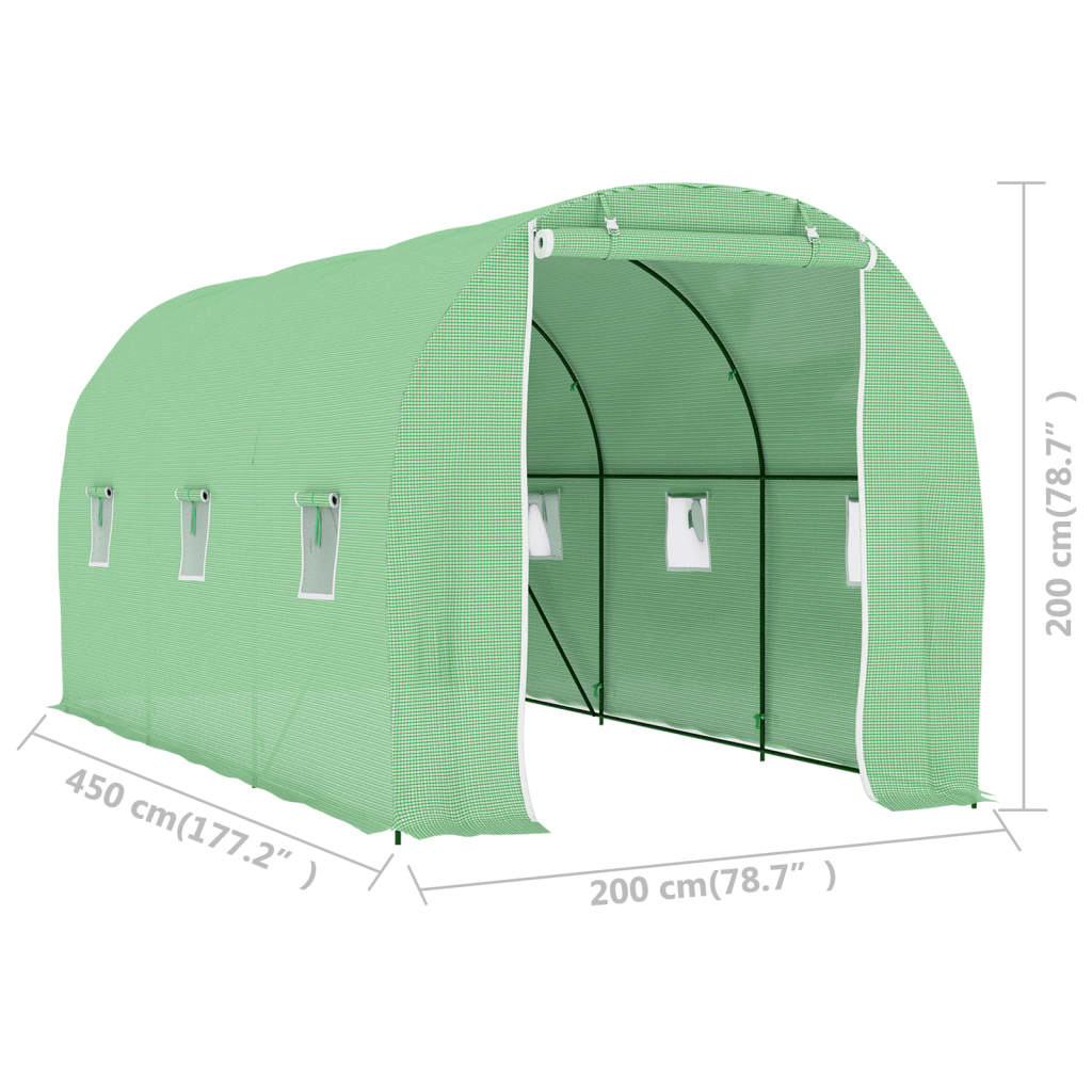 vidaXL Greenhouse | Green | PE mesh fabric, Galvanised steel | 9 m²