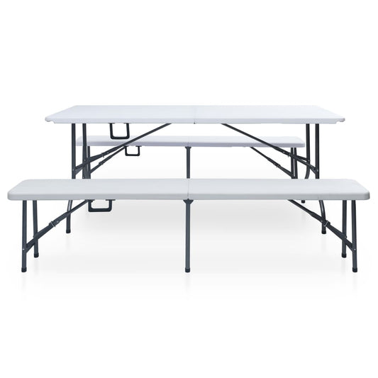 48833 vidaXL Folding Garden Table with 2 Benches 180 cm Steel and HDPE White