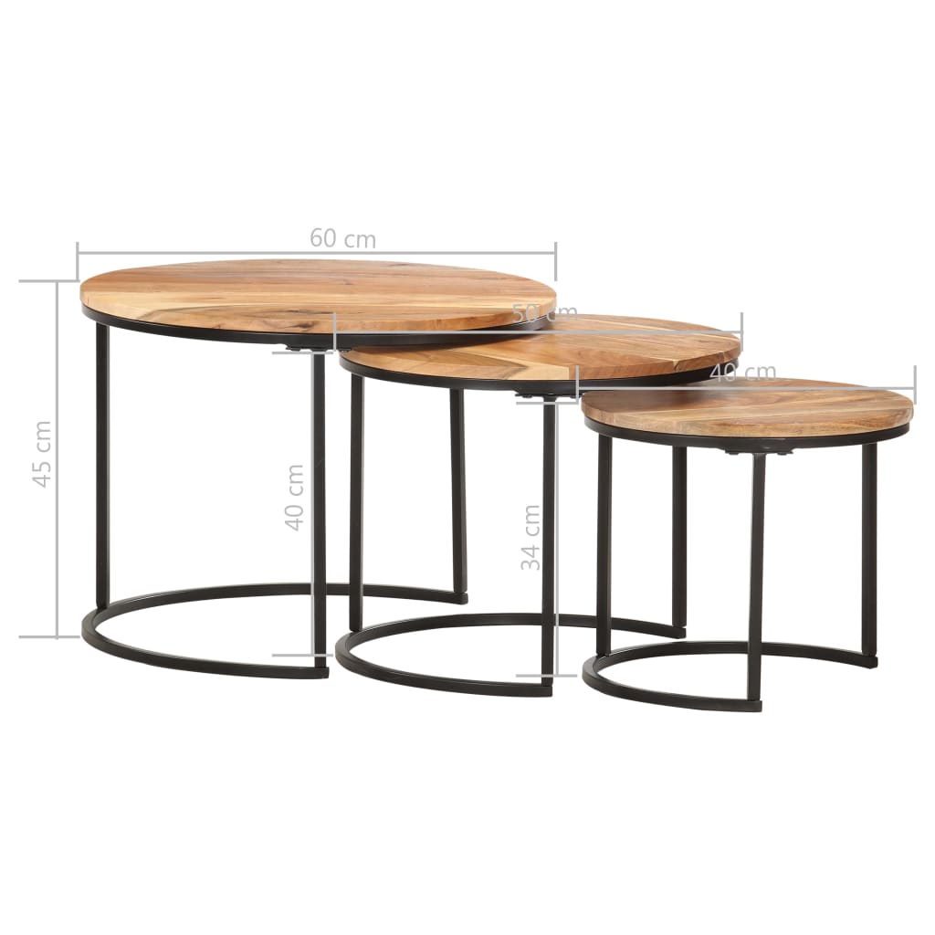 286185 vidaXL Nesting Tables 3 pcs Solid Acacia Wood