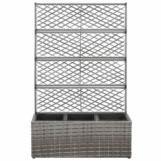 46935 vidaXL Trellis Raised Bed with 3 Pots 83x30x130 cm Poly Rattan Grey