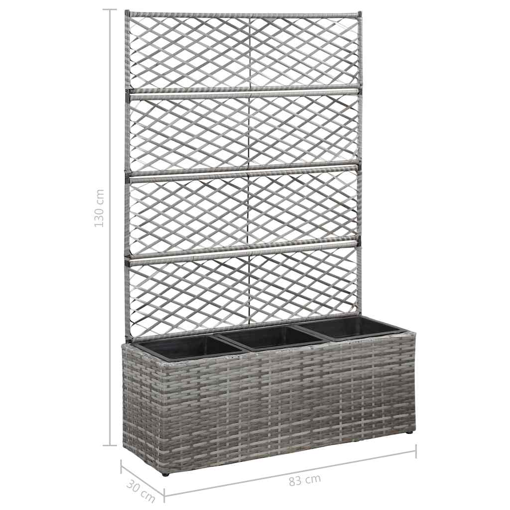 46935 vidaXL Trellis Raised Bed with 3 Pots 83x30x130 cm Poly Rattan Grey