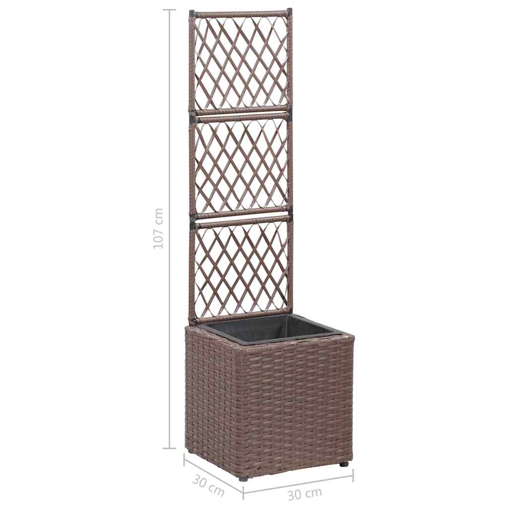 46936 vidaXL Trellis Raised Bed with 1 Pot 30x30x107 cm Poly Rattan Brown