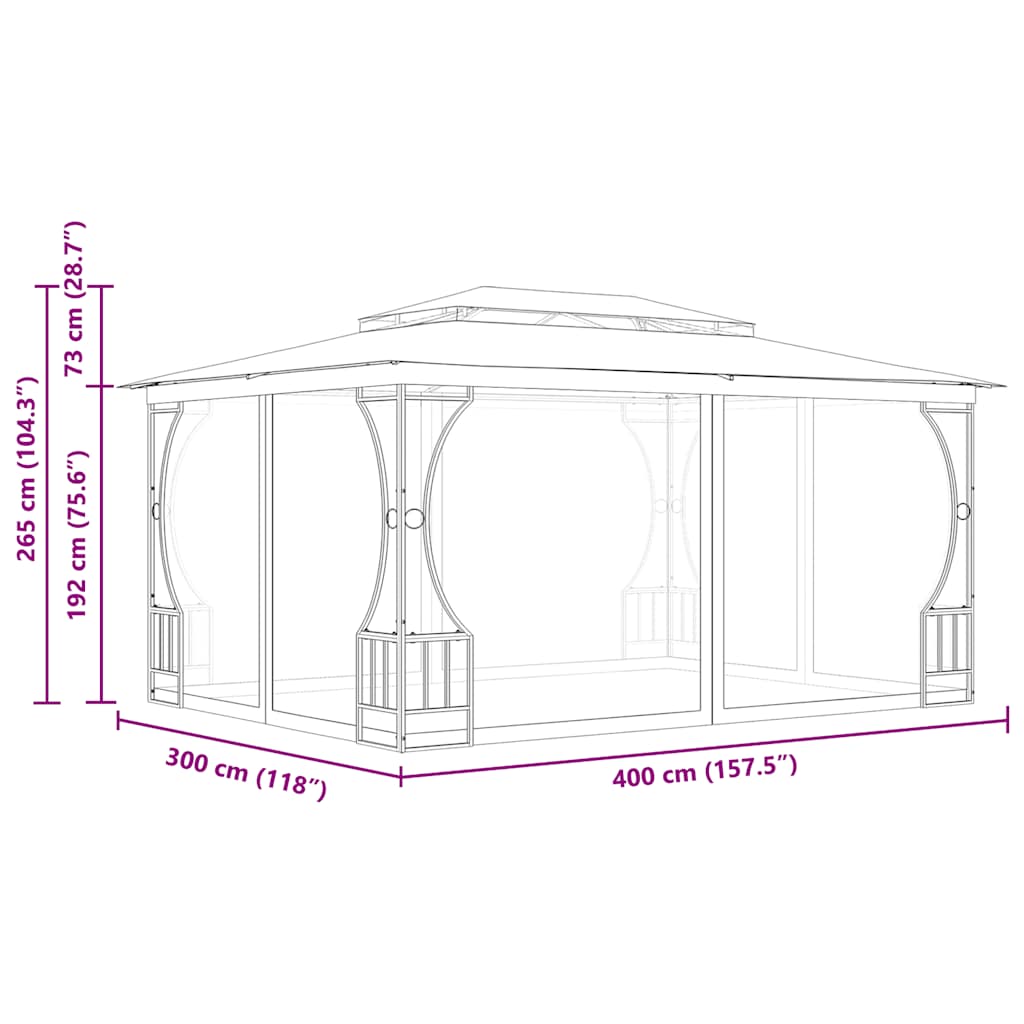 vidaXL Gazebo with Nets 300x400x265 cm Anthracite