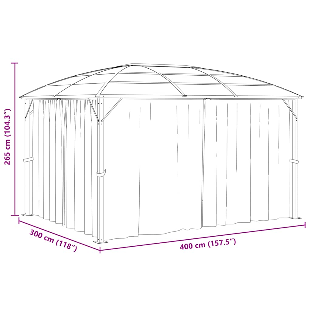 vidaXL Gazebo with Curtains 400x300x265 cm Anthracite