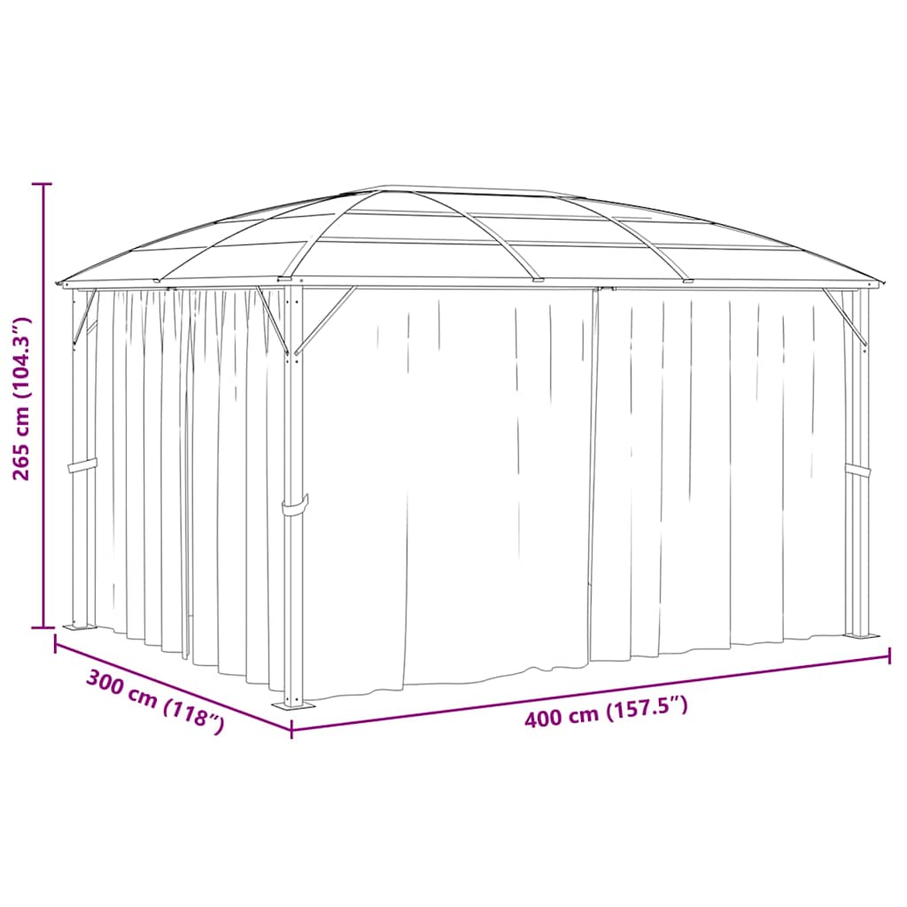 48601 vidaXL Gazebo with Curtains 400x300x265 cm Anthracite