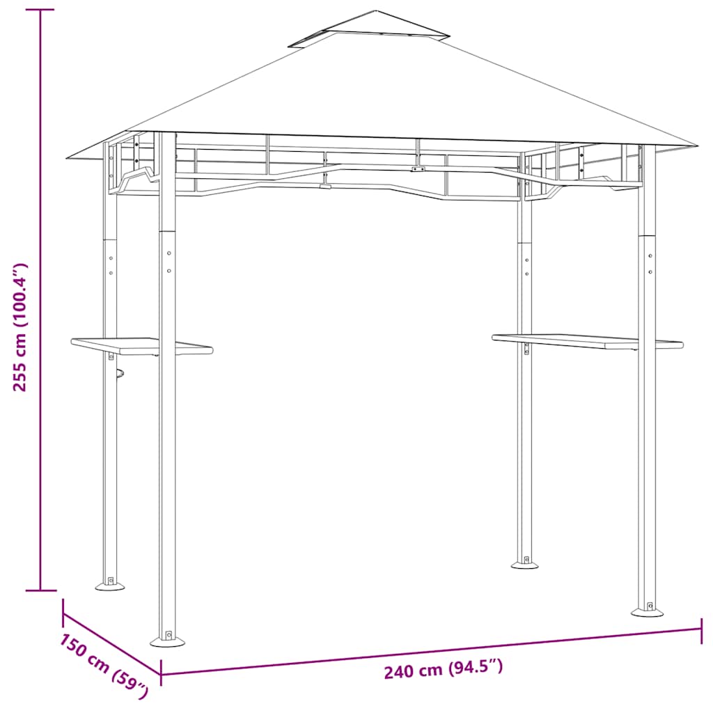 vidaXL BBQ Gazebo 240x150x255 cm Anthracite Steel