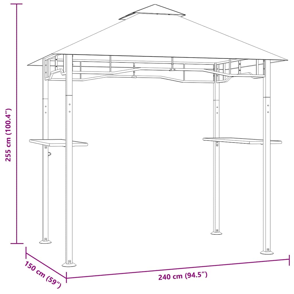48602 vidaXL BBQ Gazebo 240x150x255 cm Anthracite Steel