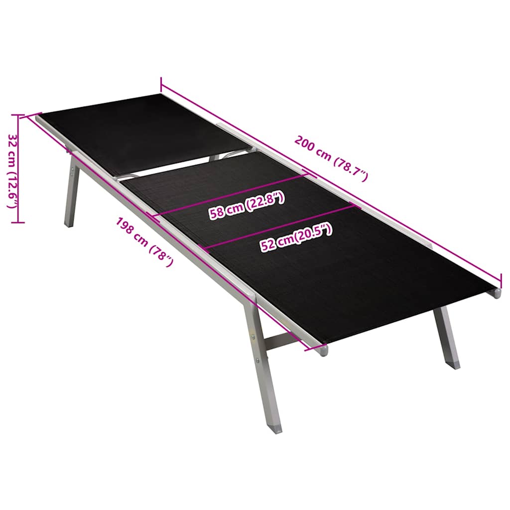 vidaXL Sun Lounger Steel and Textilene Black