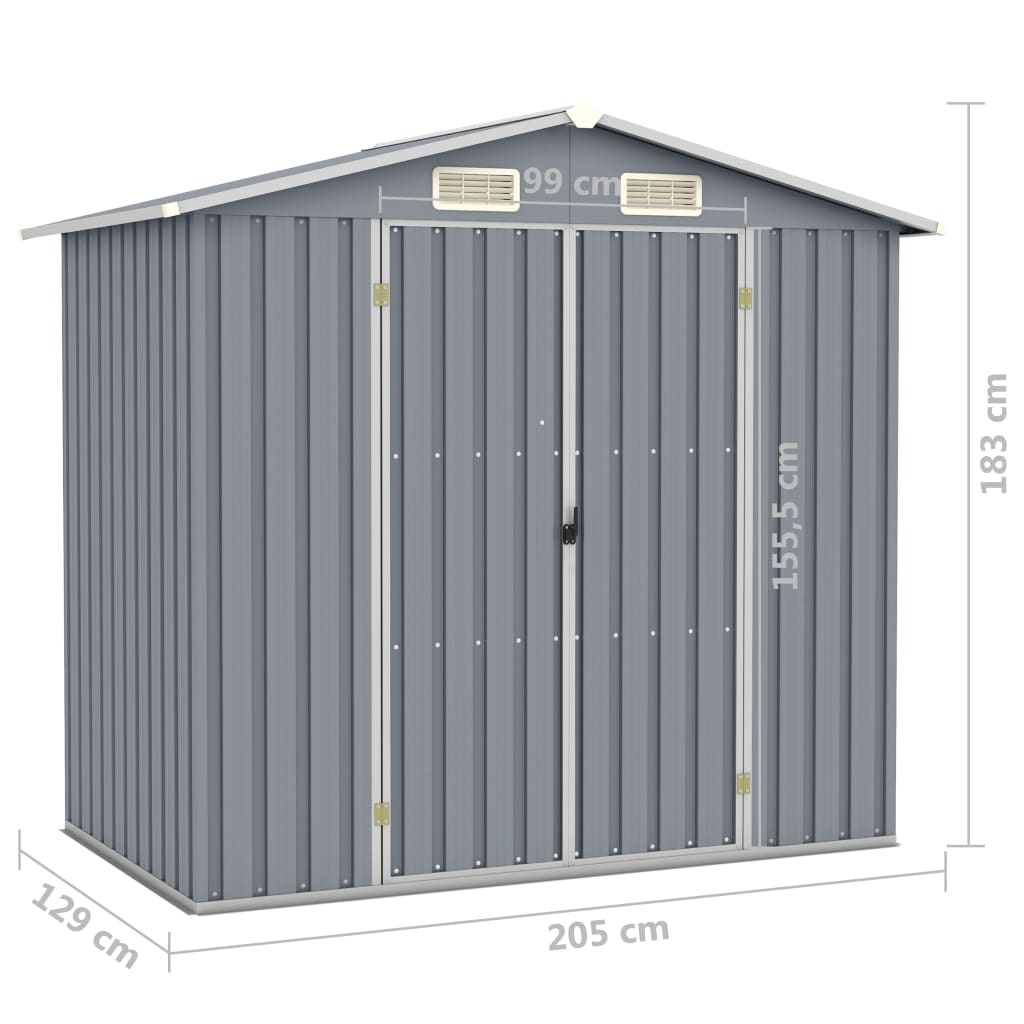 vidaXL Garden Shed Grey 205x129x183 cm Galvanised Steel