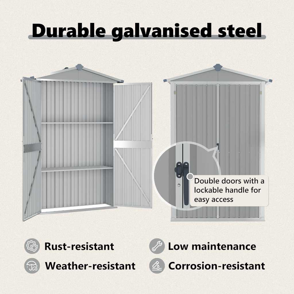 vidaXL Garden Shed Grey 116x45x175 cm Galvanised Steel