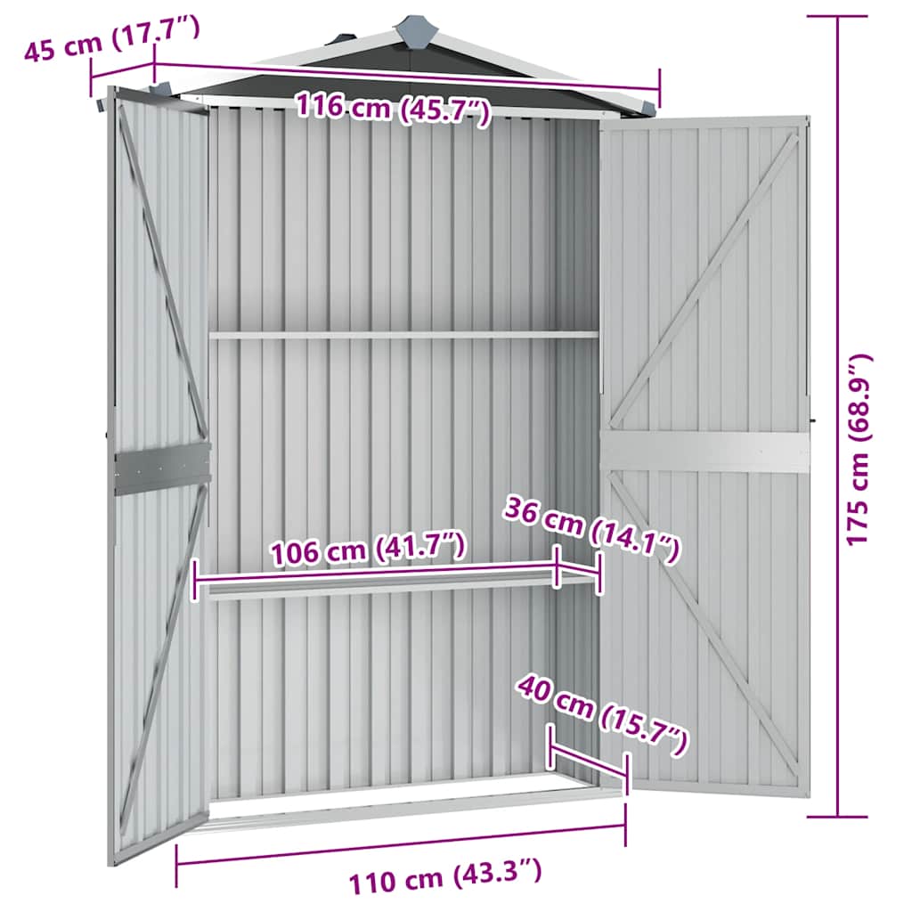 vidaXL Garden Shed Anthracite 116x45x175 cm Galvanised Steel