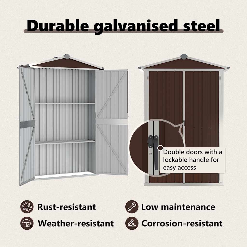 vidaXL Garden Shed Brown 116x45x175 cm Galvanised Steel
