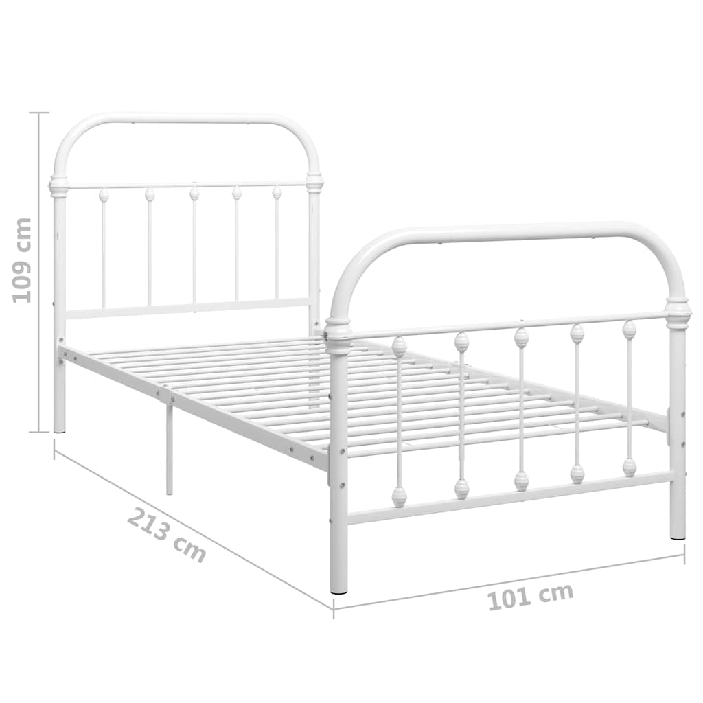 vidaXL Bed Frame without Mattress White Metal 90x200 cm