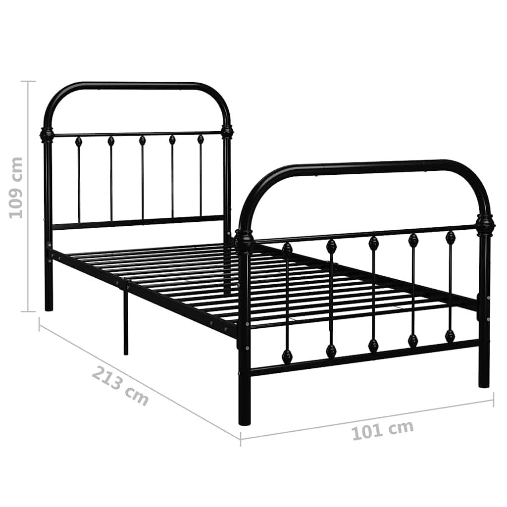 vidaXL Bed Frame without Mattress Black Metal 90x200 cm