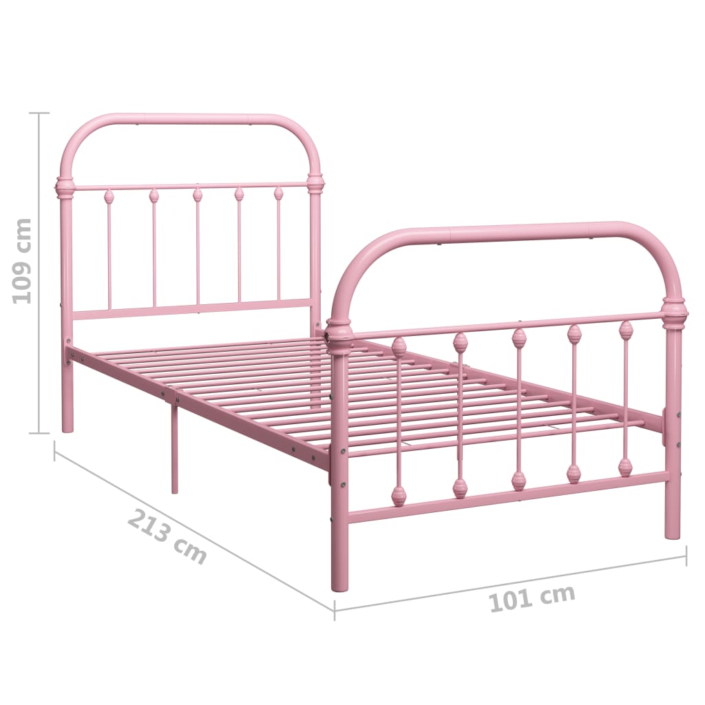 vidaXL Bed Frame | Pink | Metal | 90x200 cm | Durable | Bed Frame | Rectangular