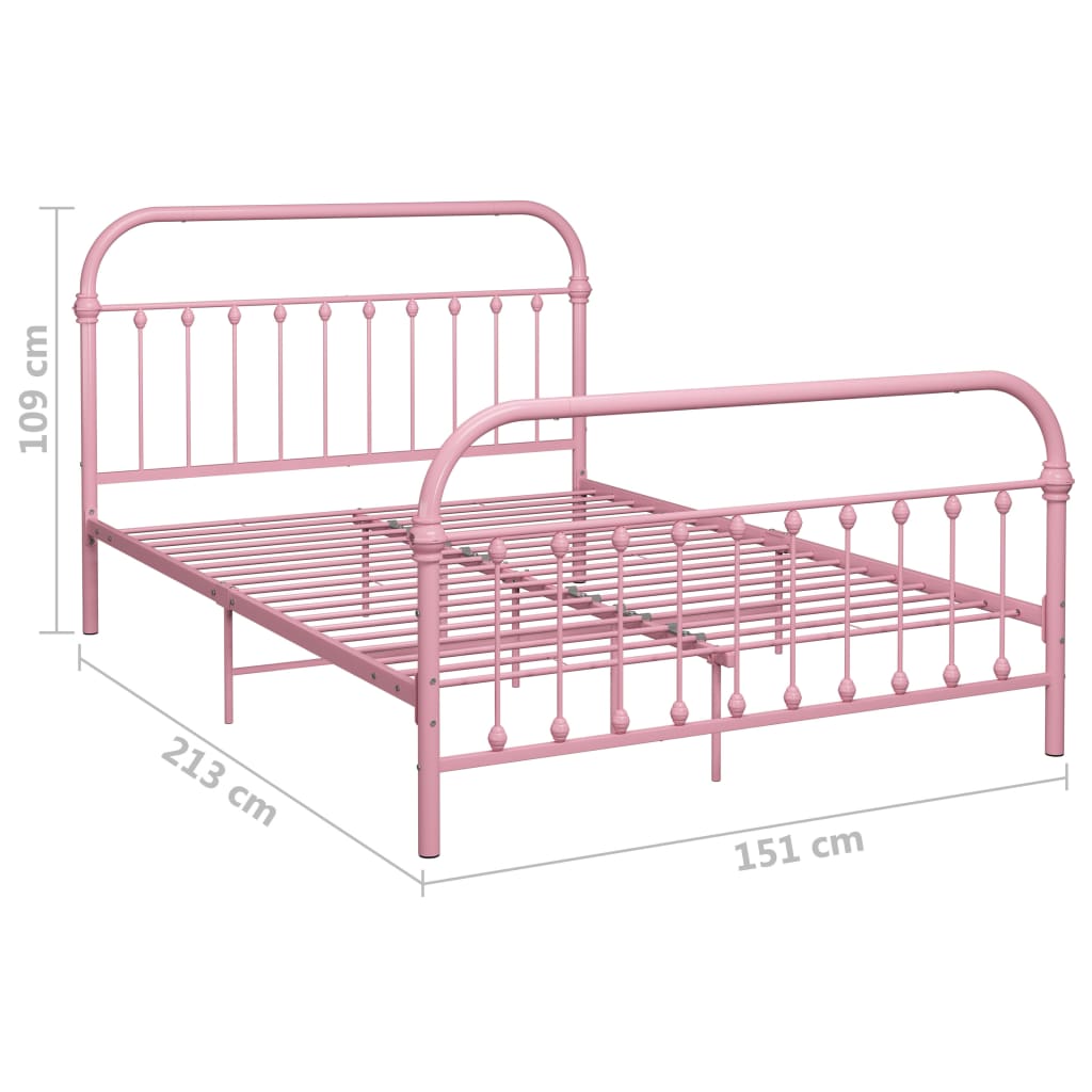 vidaXL Bed Frame | Pink | Metal | Double | Durable | Bed Frame | Rectangular