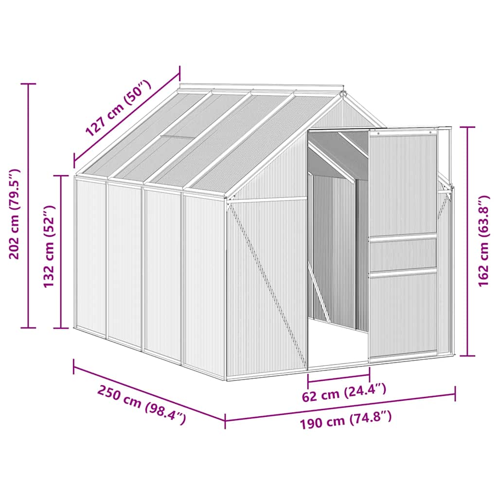 vidaXL Greenhouse with Base Frame Anthracite Aluminium 4.75 m²