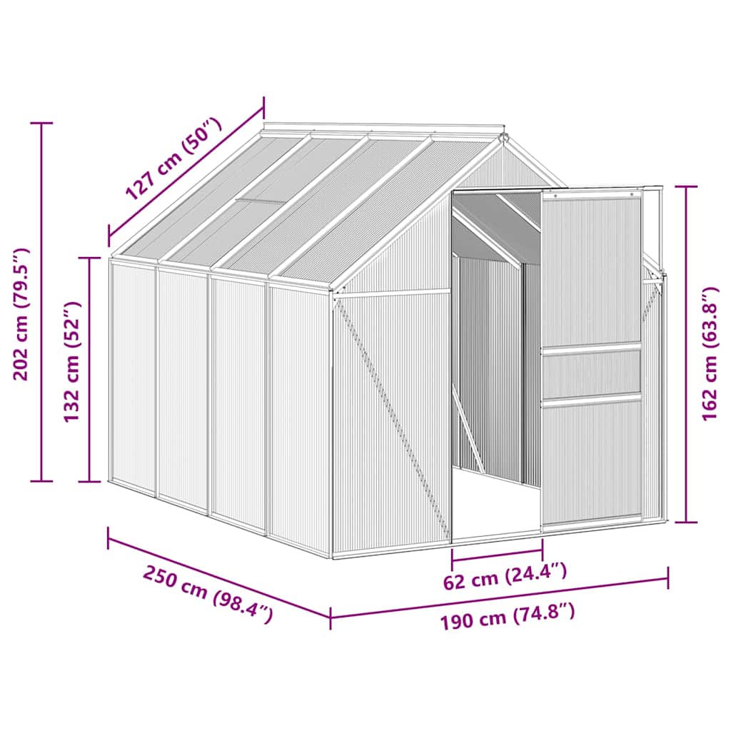 vidaXL Greenhouse with Base Frame Anthracite Aluminium 4,75 m²