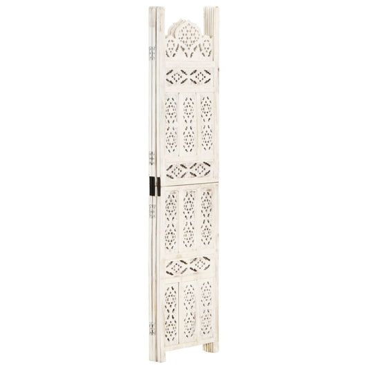 vidaXL Hand carved 3-Panel Room Divider White 120x165 cm Solid Mango Wood