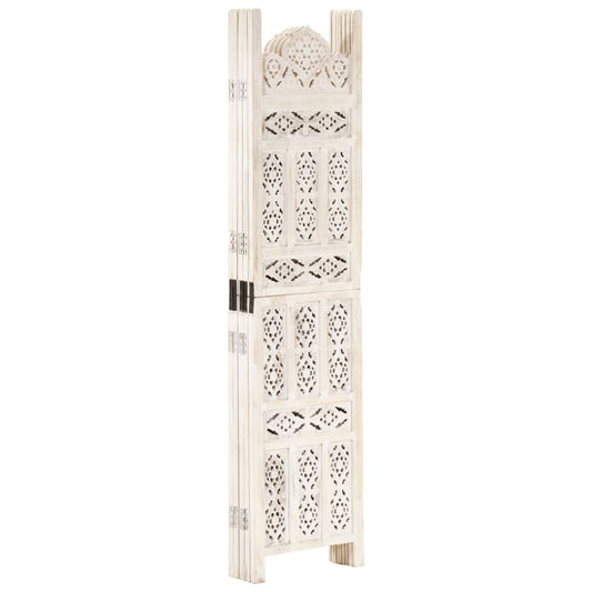 vidaXL Hand carved 5-Panel Room Divider White 200x165 cm
