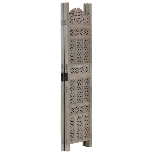 vidaXL Hand carved 4-Panel Room Divider Grey 160x165 cm