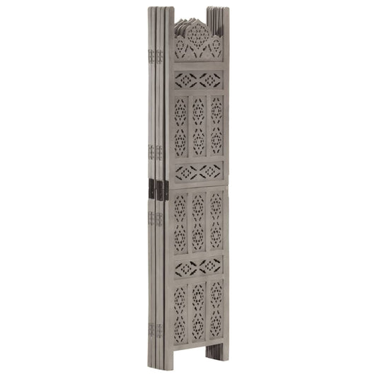 vidaXL Hand carved 5-Panel Room Divider Grey 200x165 cm Solid Mango Wood