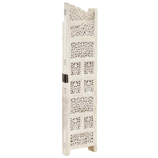 vidaXL Hand carved 4-Panel Room Divider White 160x165 cm