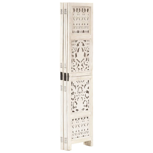 vidaXL Hand carved 5-Panel Room Divider White 200x165 cm