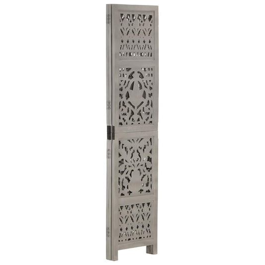 vidaXL Hand Carved 3-Panel Room Divider Grey 120x165 cm Solid Mango Wood