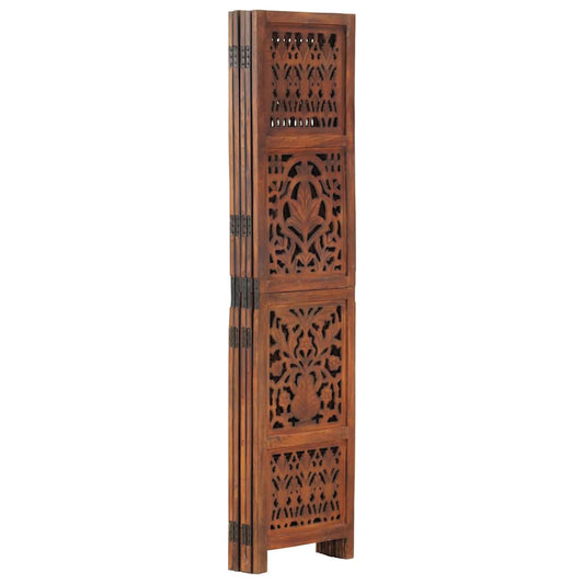 vidaXL Hand Carved 5-Panel Room Divider Brown 200x165 cm