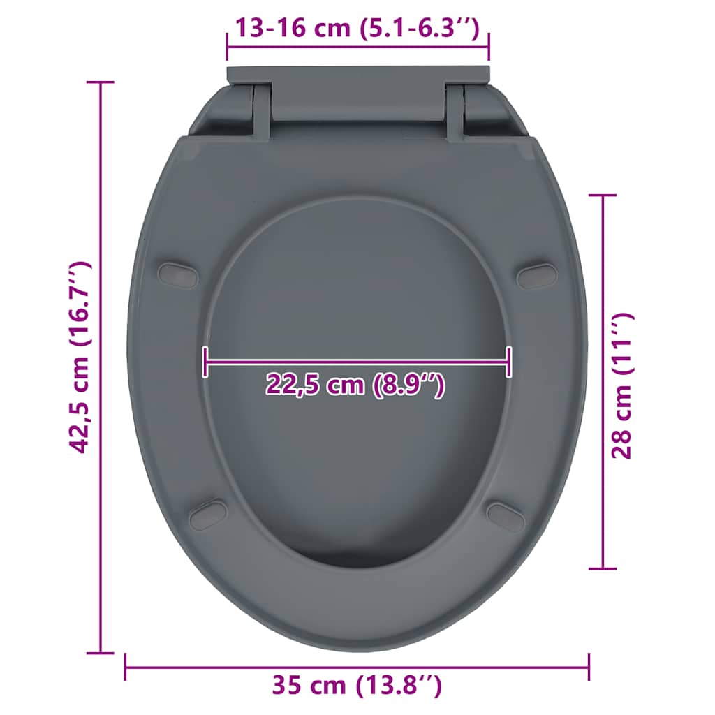 vidaXL Soft-Close Toilet Seat Quick Release Grey Oval
