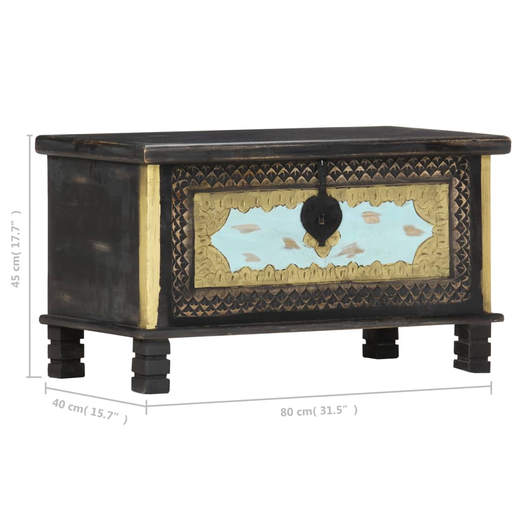 vidaXL Storage Chest | Black, Gold, Blue | Solid Mango Wood, Metal